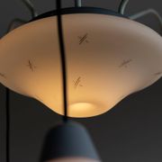 Italian brass enamelled grey chandelier with frosted glass pendants, circa 1960.