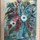 Painting: oil on still life panel with a tawny bouquet