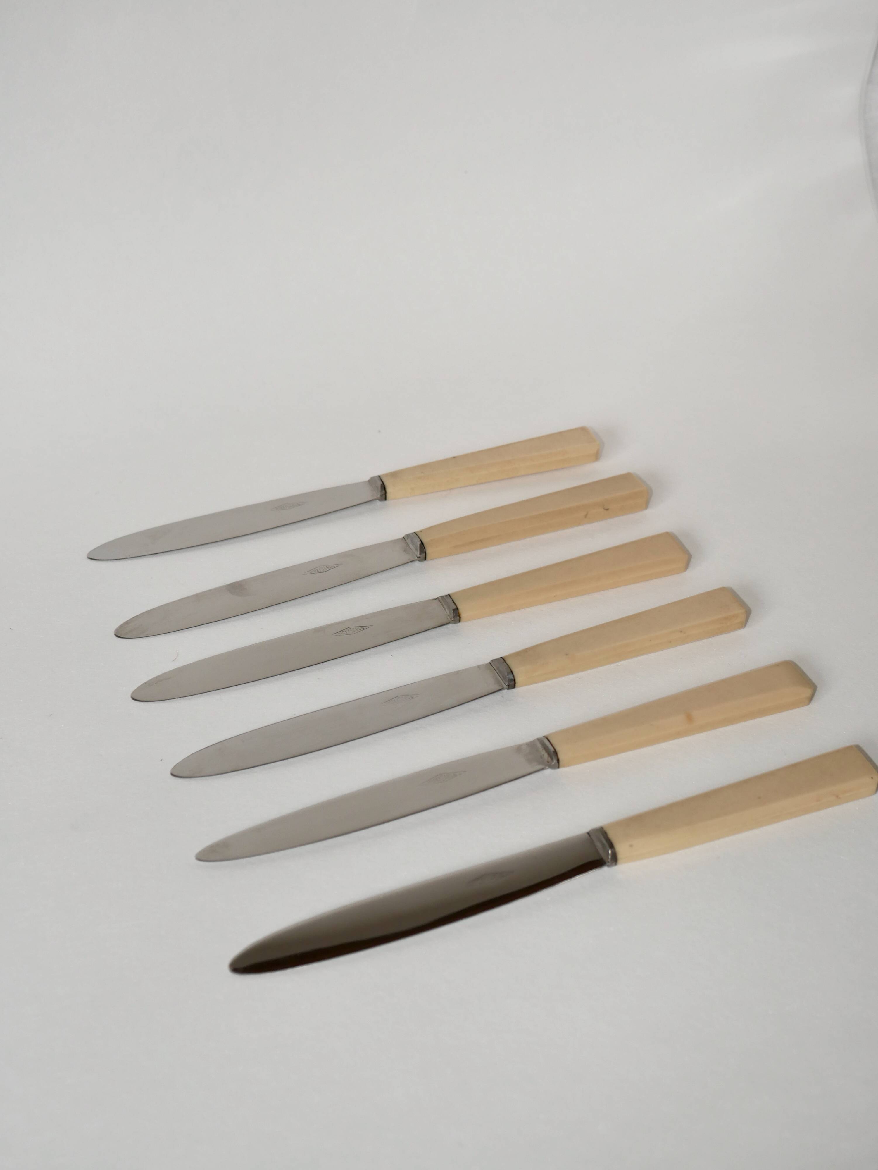 set of 6 beige bakelite knives 1960