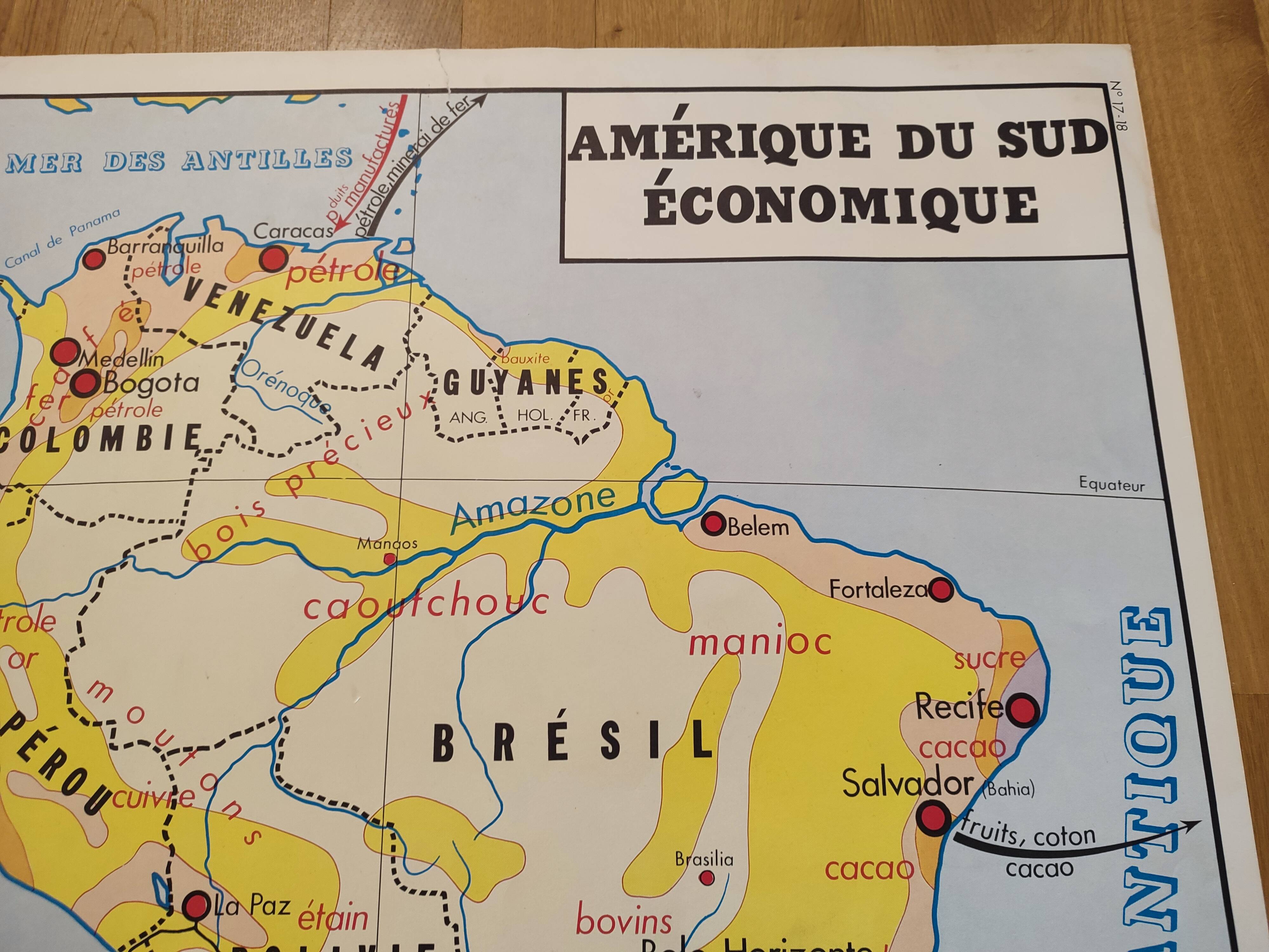 Carte scolaire ancienne Amérique du sud Brésil  2em face Australie, Océan Pacifique