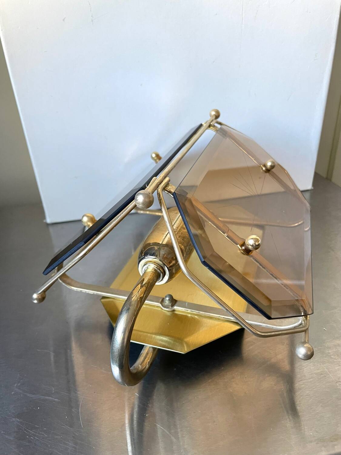 Scandinavian Vintage  wall light Sconce in Brass & Amber colored Glass