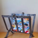 Brutalist Steel Magazine Rack by J. Adnet, 1950.