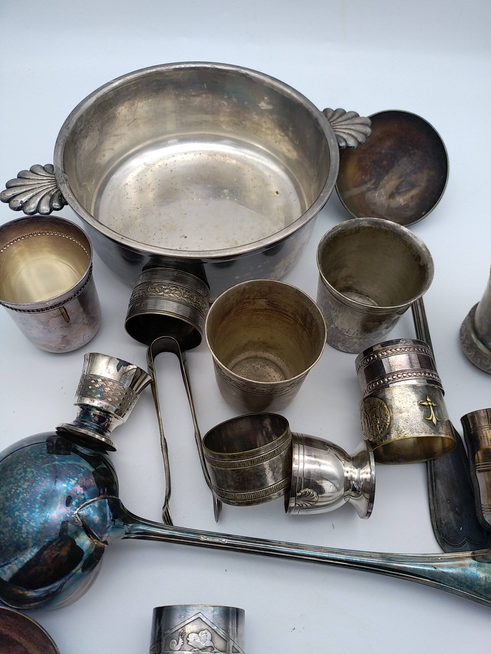 Egg cups, ladles, timpani. christofle, ercuis, sfam. silver plated.