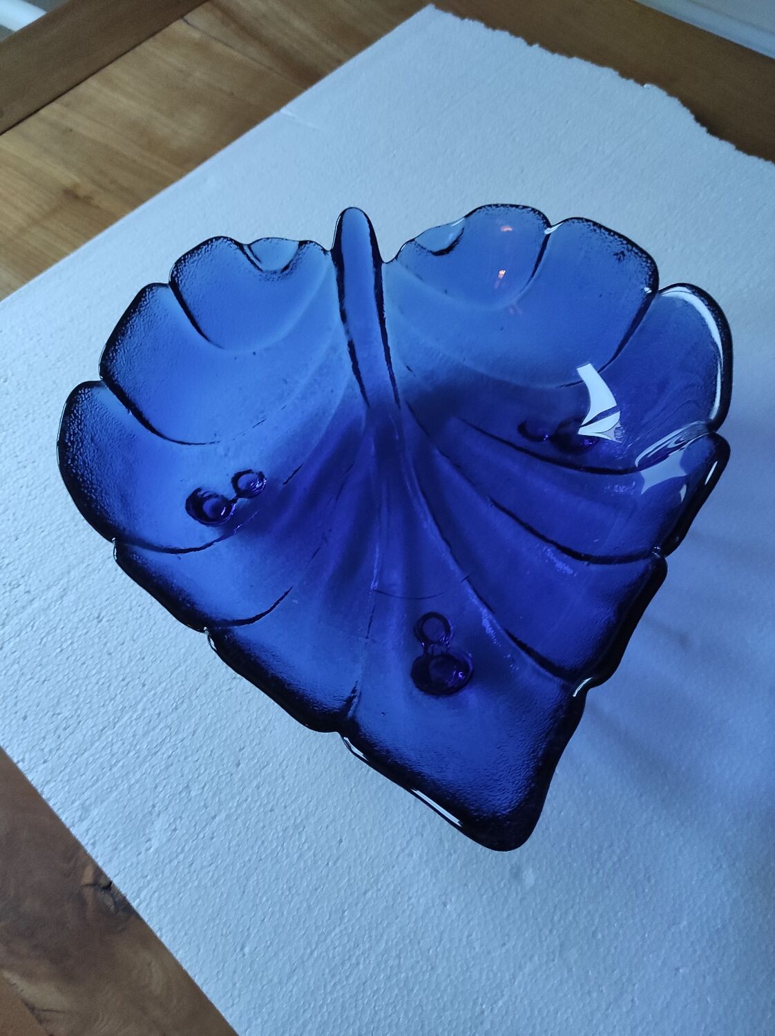 Blue glass fruit bowl