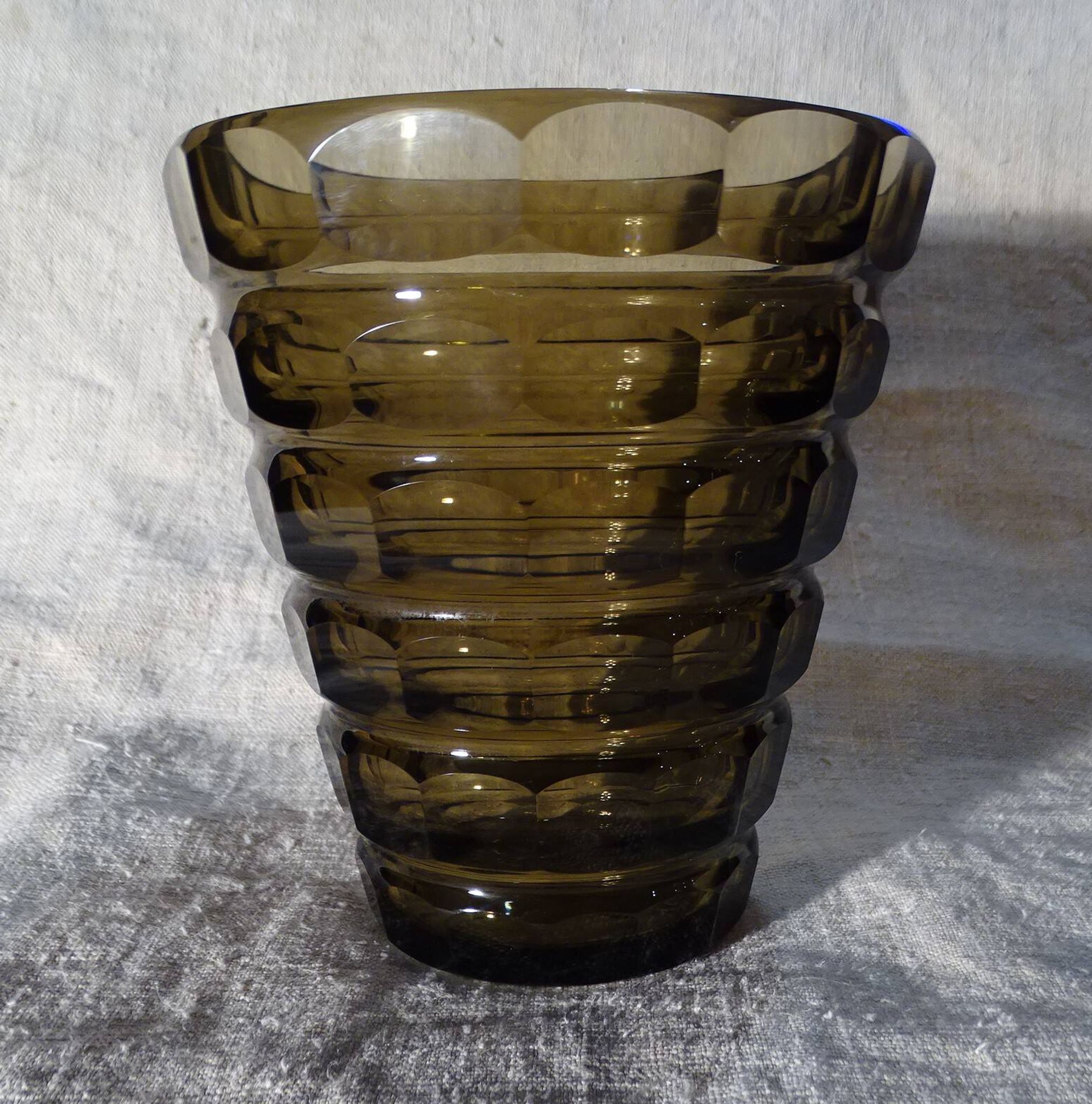 Vase signed Daum Nancy Art Deco Smoked Glass Geometric Decor