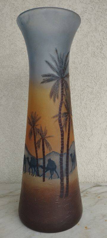 Large Muller vase "in the desert" rare piece signed 40 x 15 cm art deco - collectors
