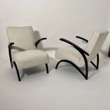 Set of Czechian Art Deco Black Laquered Lounge Chairs attributed to J. Halabala for Up Závody, 1930s