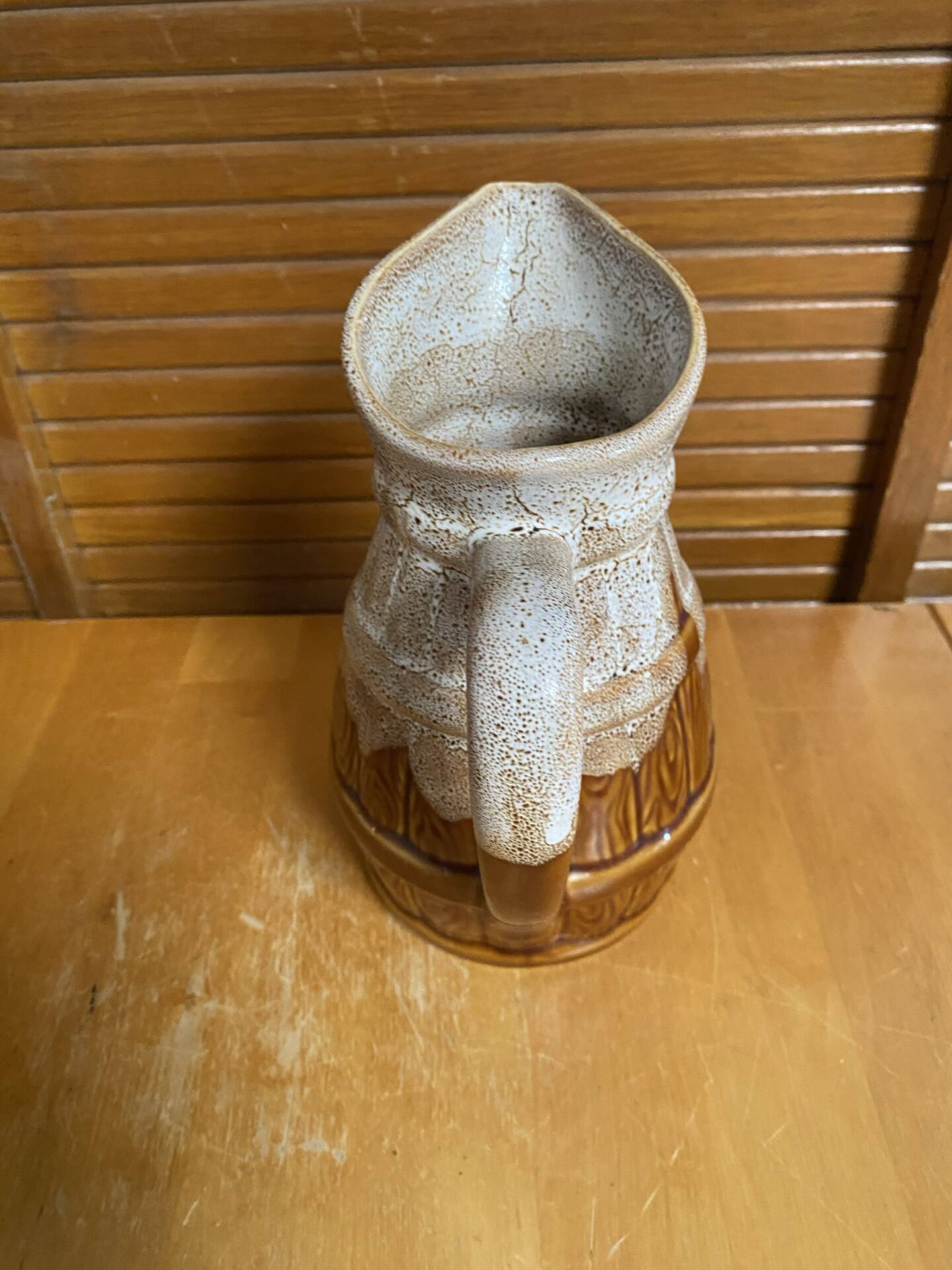 Old pichet revol barrel shape flamed ceramic 1 litre vintage #e