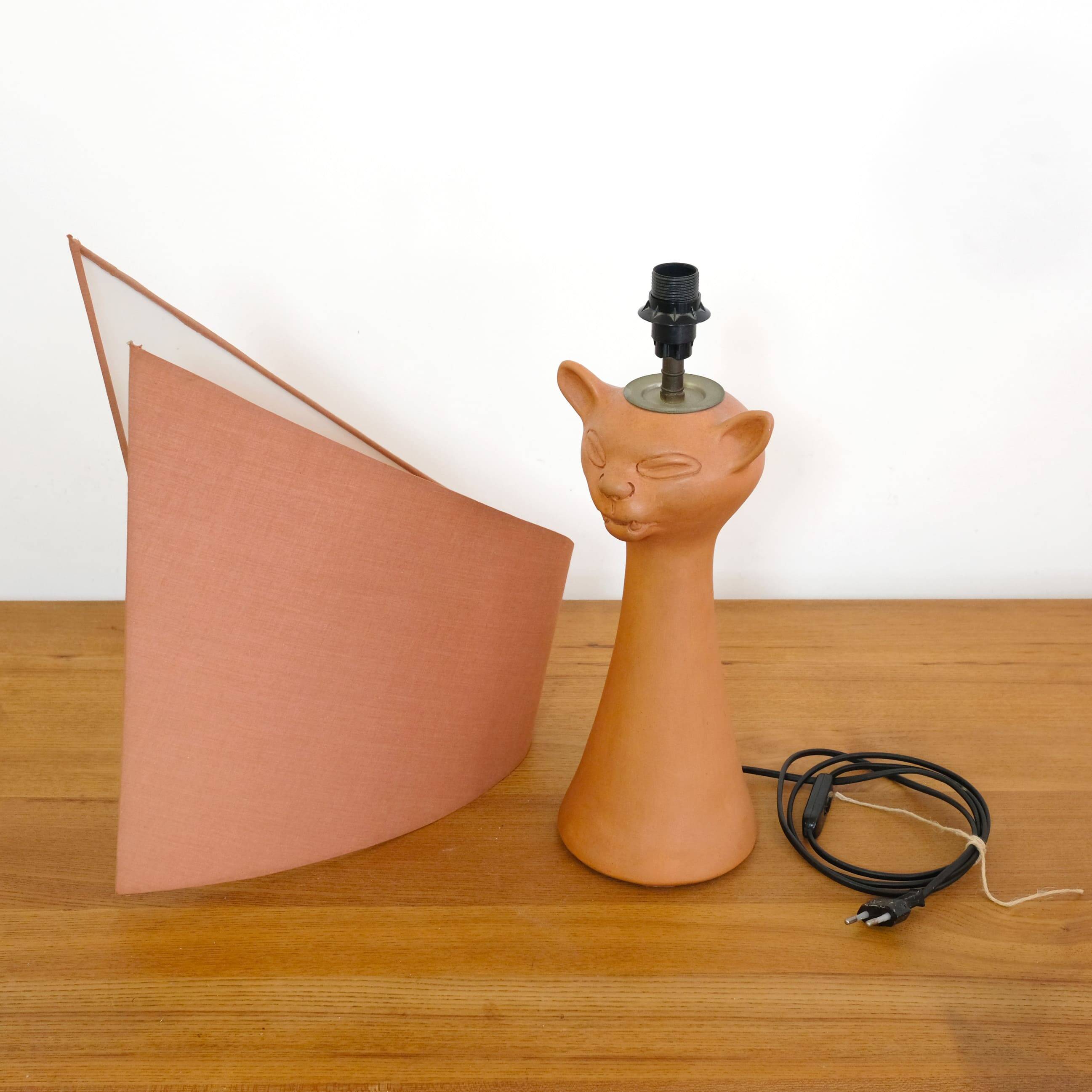 Jean Marais, terracotta cat lamp from the 70s-80s.