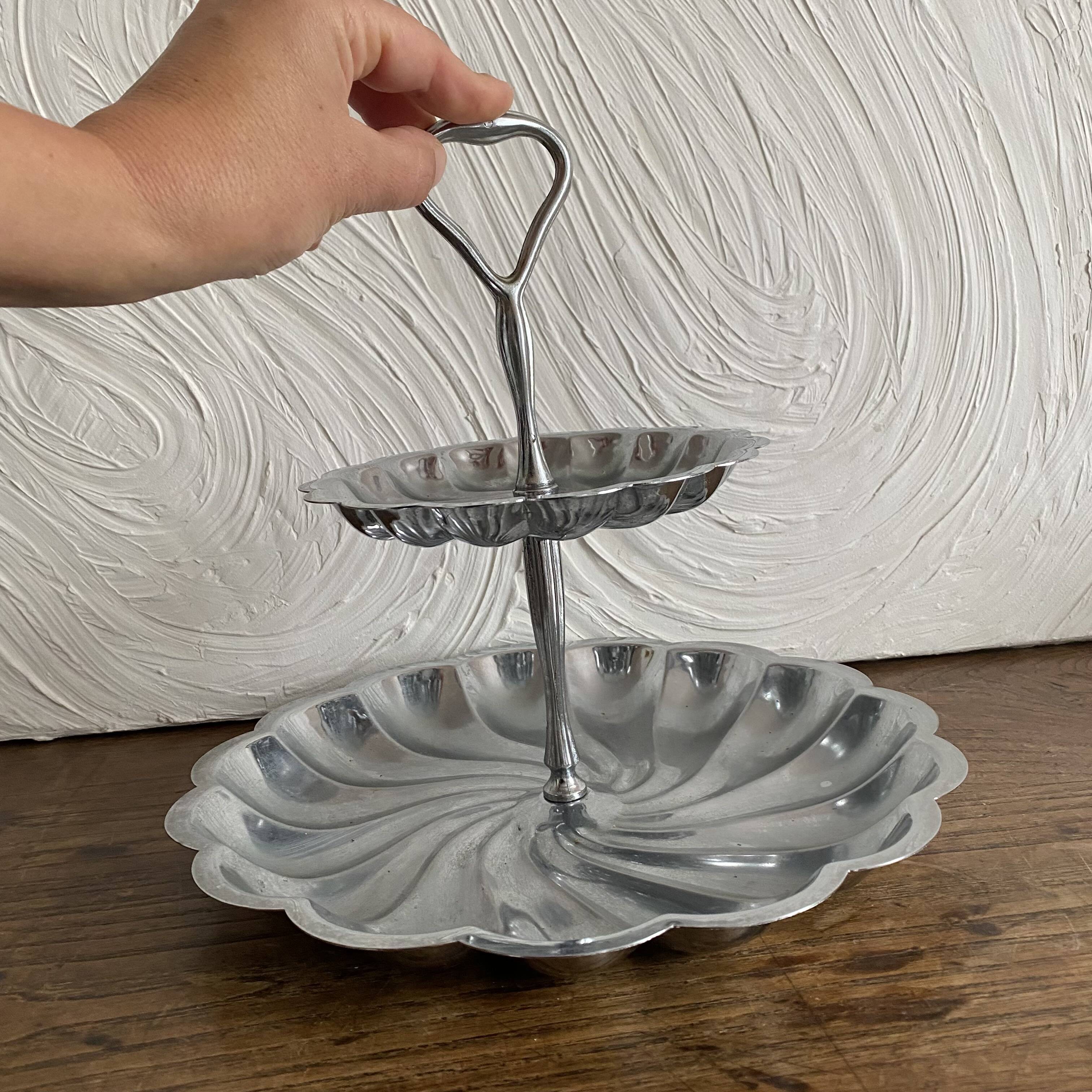 Tiered stainless steel serving platter