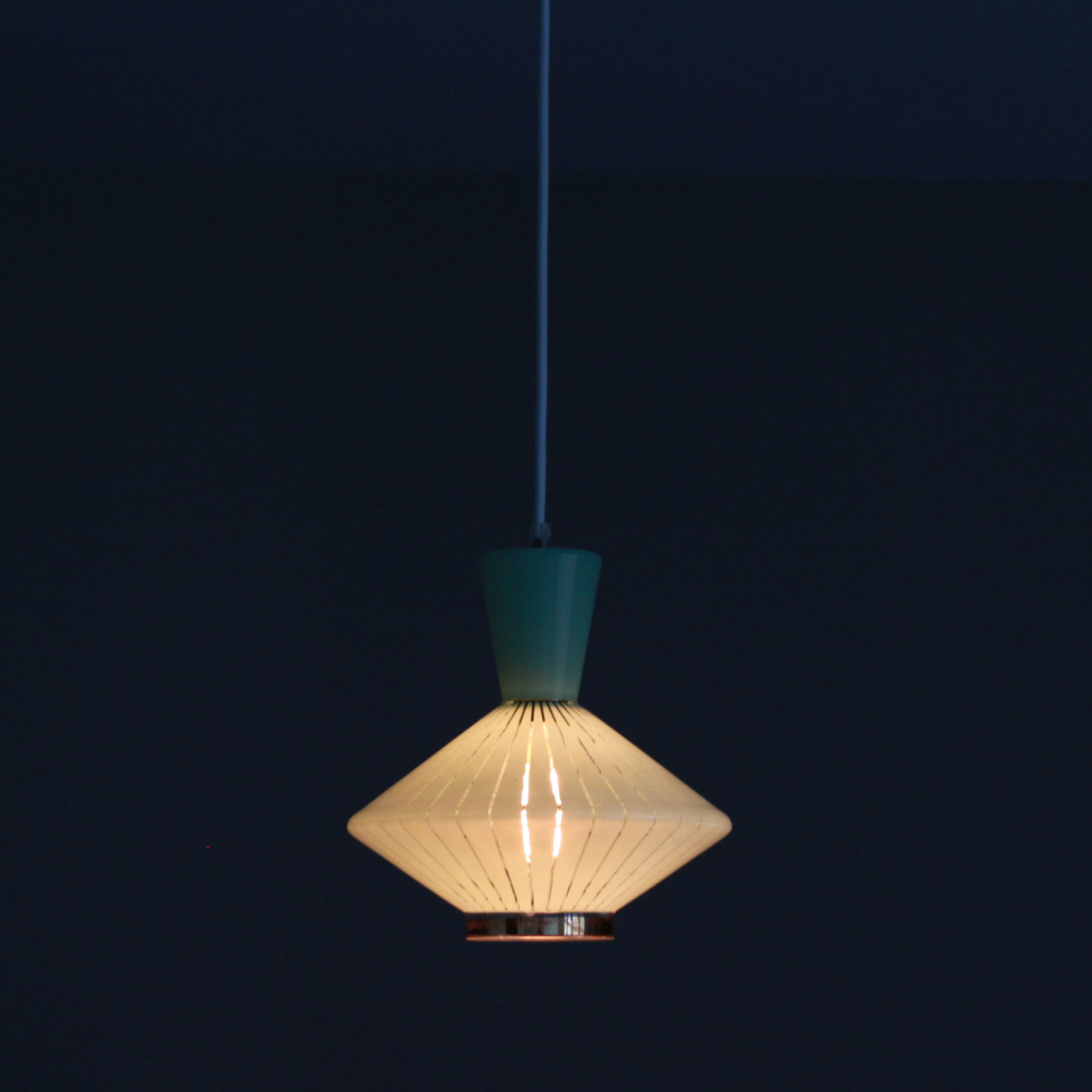 Green diabolo pendant lamp with gilding chandelier vintage luminaire