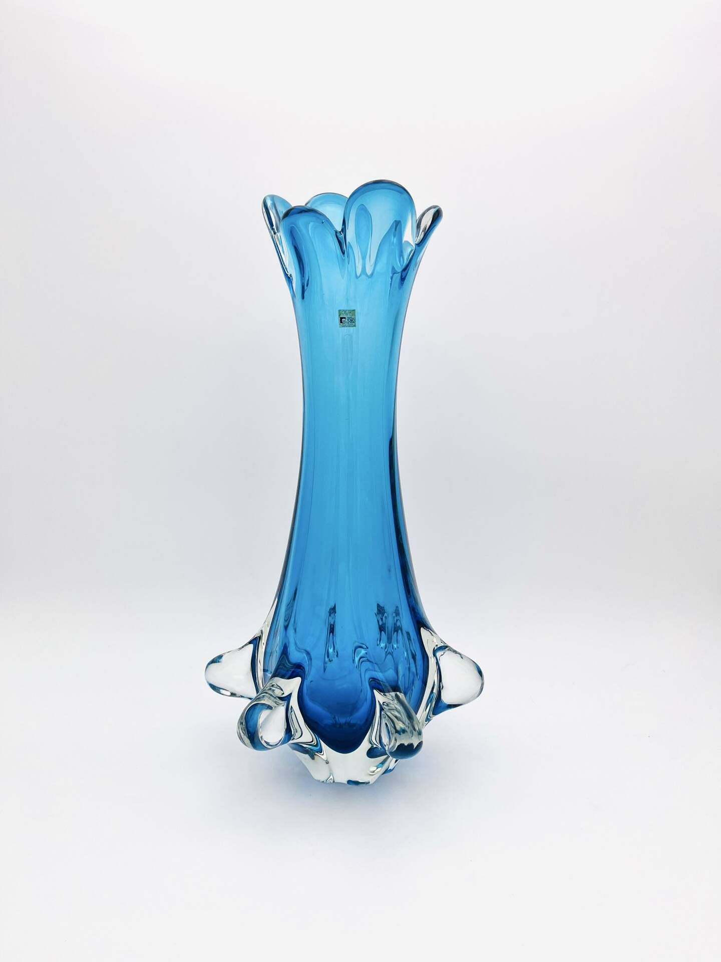 XXL Murano Vase Fratelli Toso Sommerso Blue 44cm 4.7kg Labelled 70s
