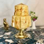 Imposante lampe Art Déco Building en opaline jaune marbrée