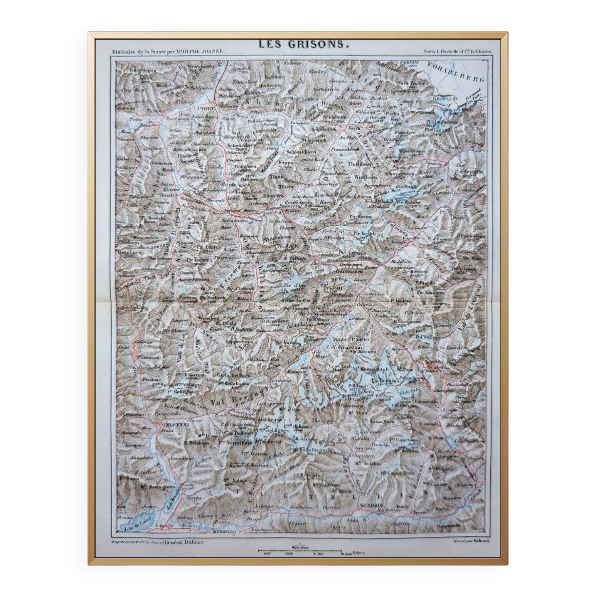 Imprimée en 1844, les Grisons, Suisse.