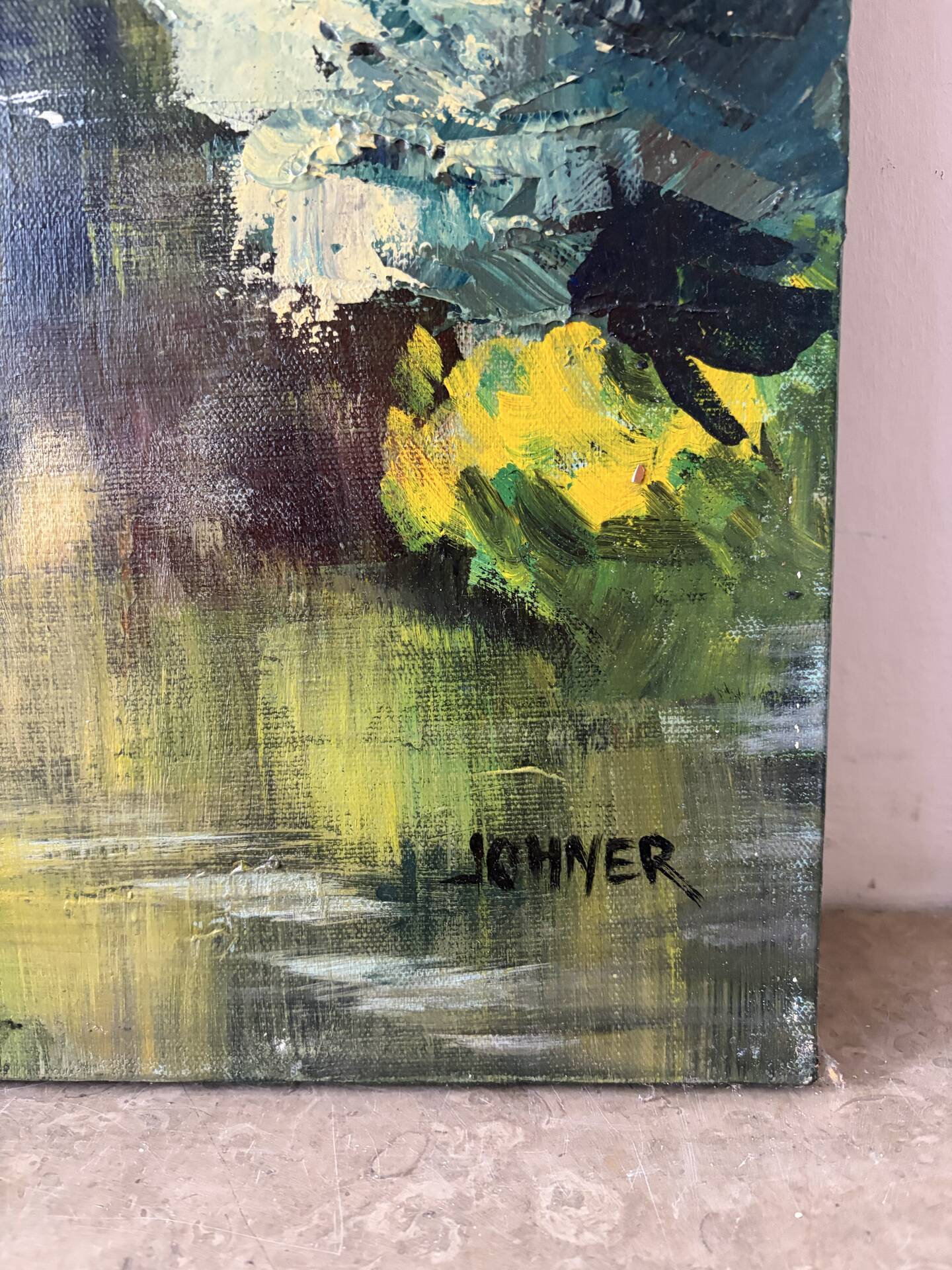 Japanese garden, oil on canvas signed Johner