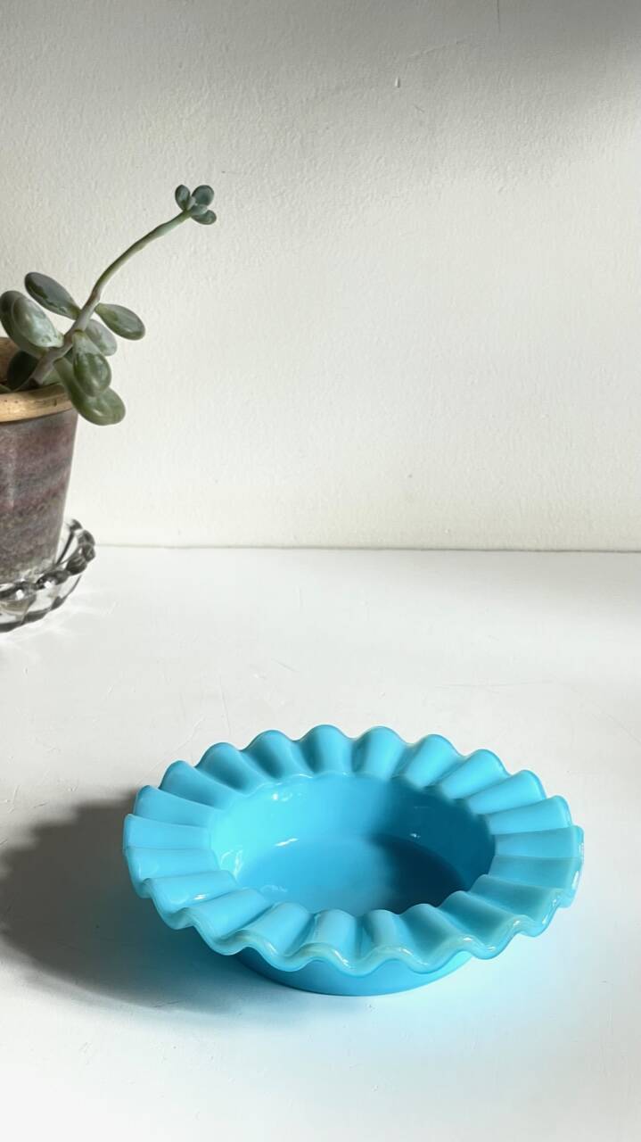 Vintage blue opaline glass ashtray