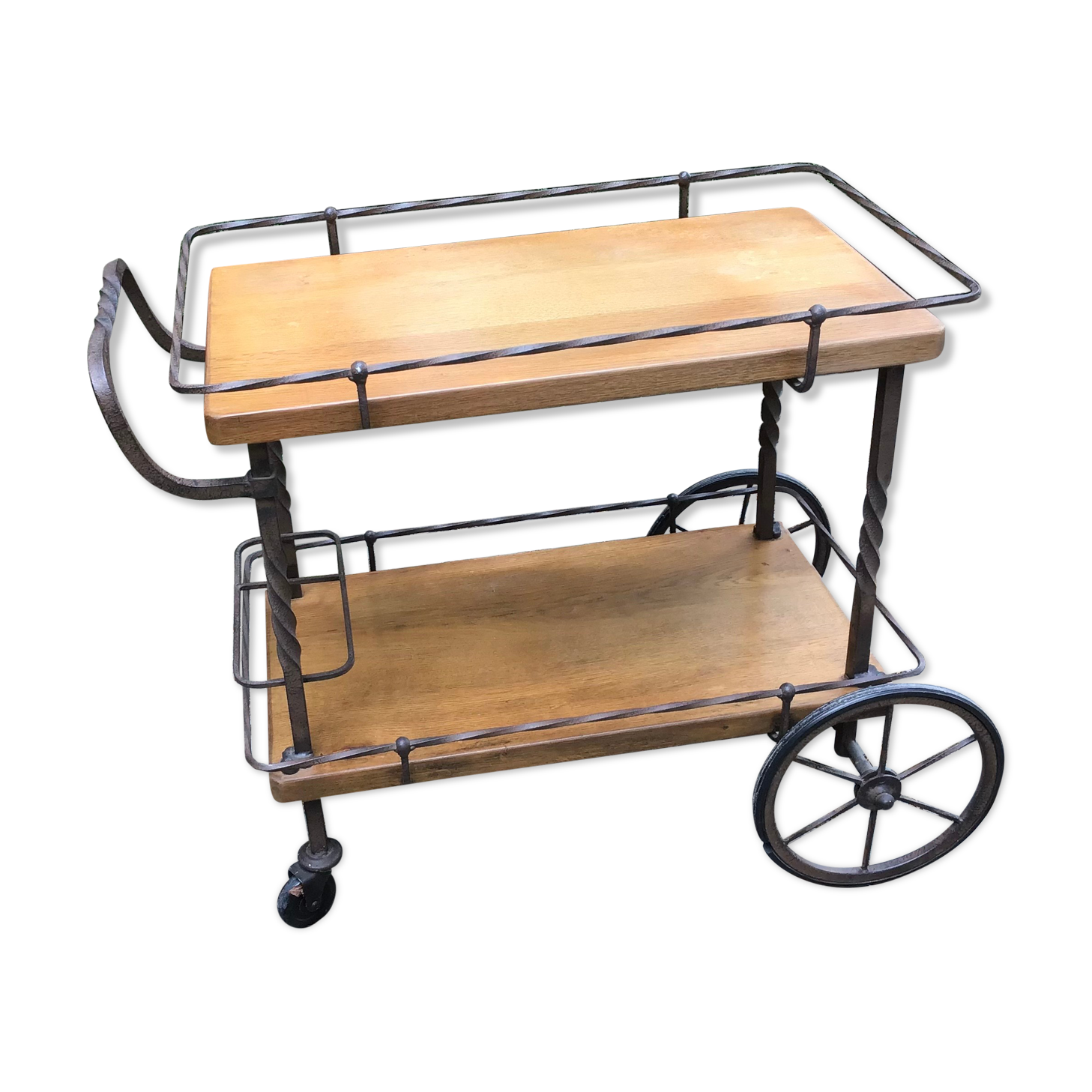 Rolling service in solid oak and wrought iron