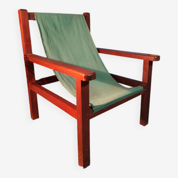 Wood &amp; fabric armchair 1960s