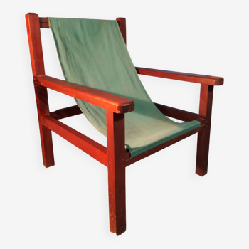 Fauteuil bois & tissu 1960s