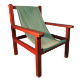Fauteuil bois & tissu 1960s