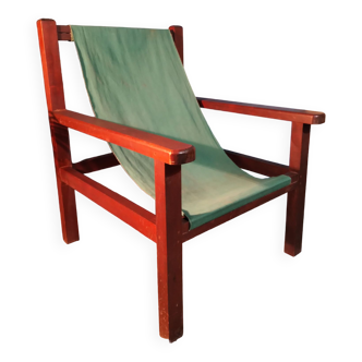 Wood &amp; fabric armchair 1960s