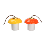 Mid-century Glass & Brass Mushroom Table Lamp, set of 2