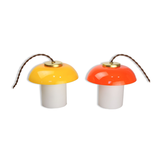 Mid-century Glass & Brass Mushroom Table Lamp, set of 2