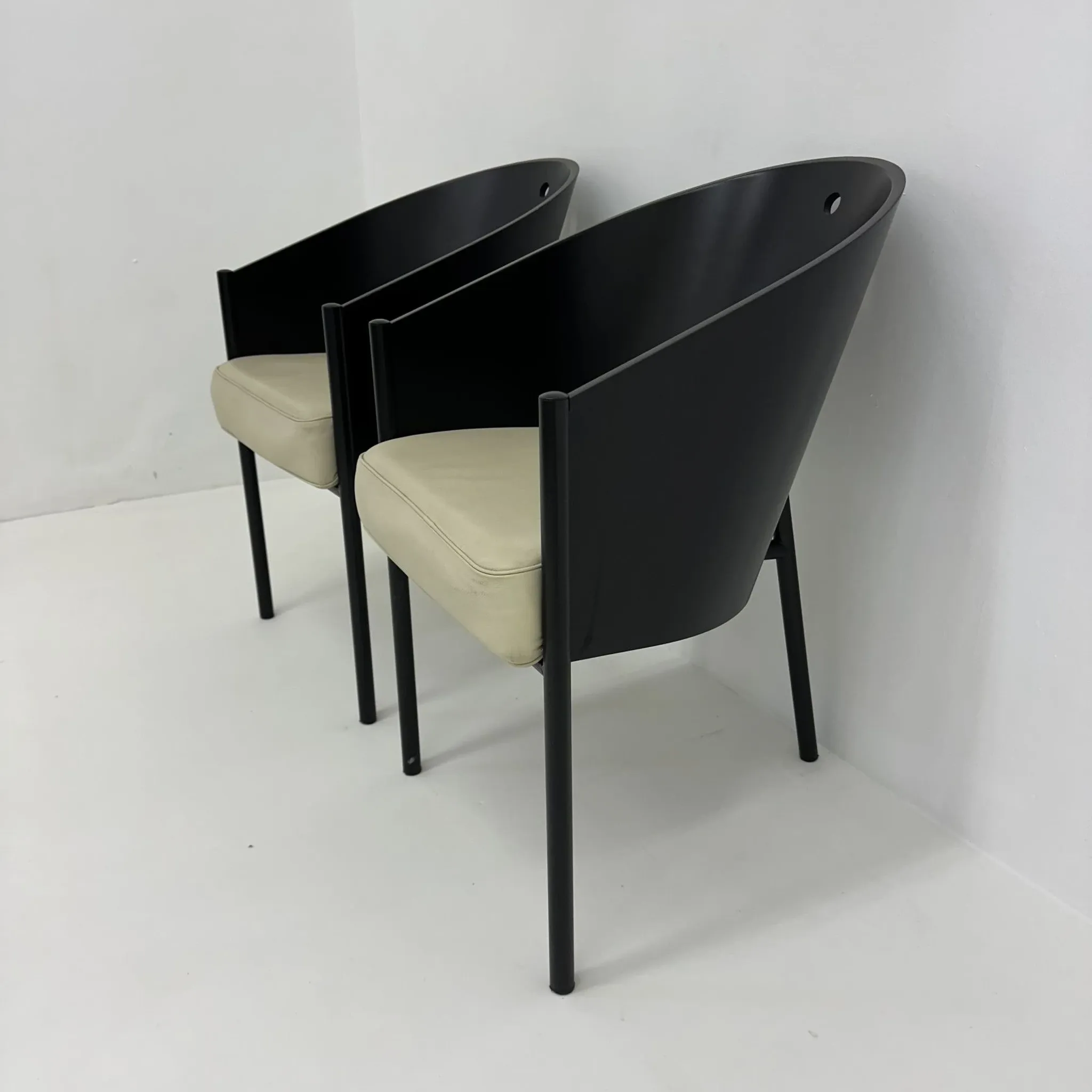 Postmodern set of 2 leather chairs  Italy, 1980