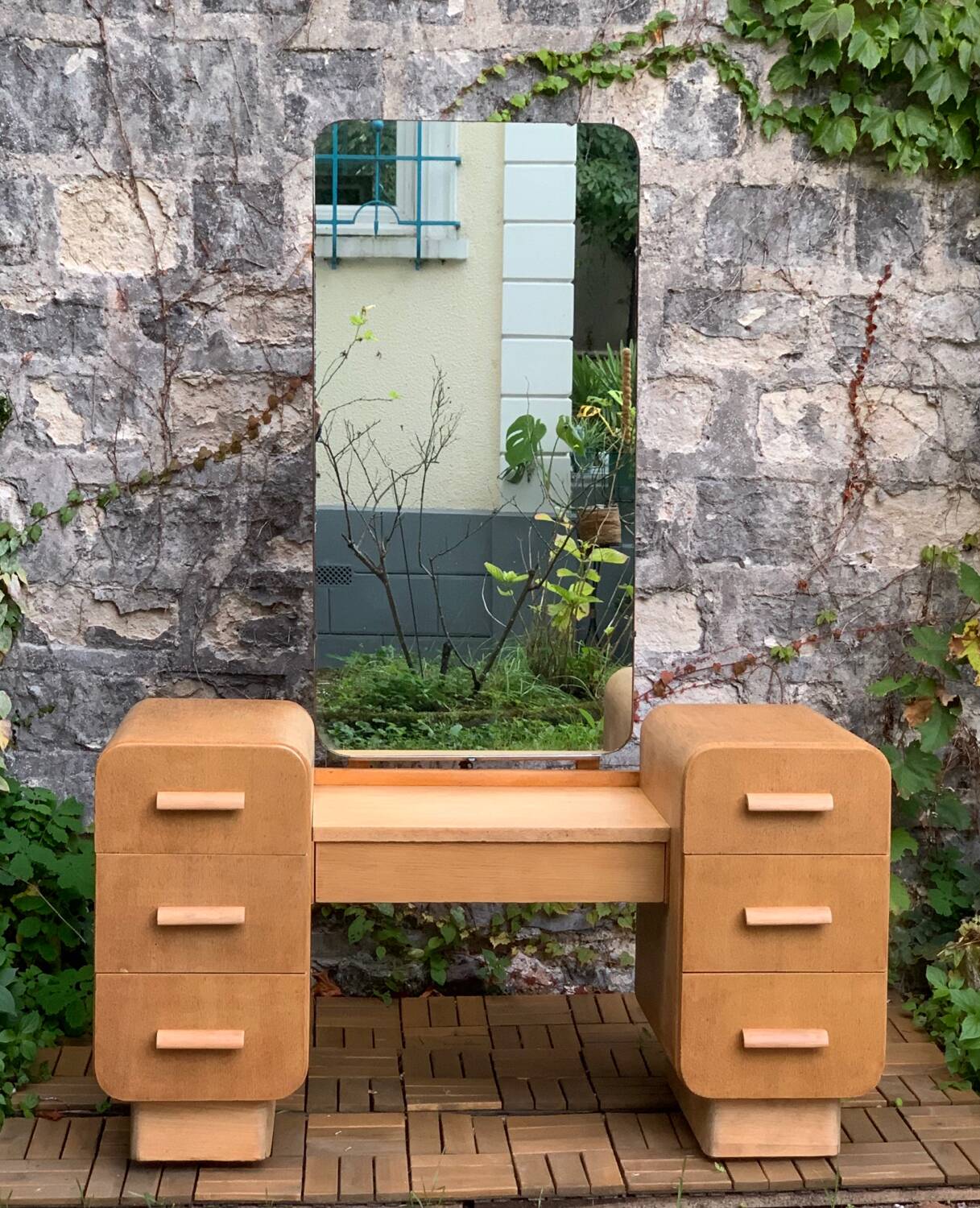 Art Deco dressing table in raw oak produced by Tatra Nabytok Czechoslovakia 1950