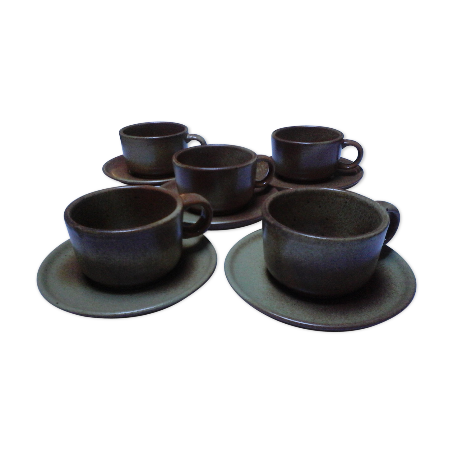 5 Cups with sandstone saucers