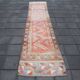 Colorful Vintage Runner Rug, Soft Pink Handmade Hallway Carpet, 82x334 Cm