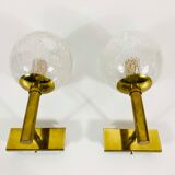 Pair of wall lamps in brass and glass Hillebrand, Germany 1960