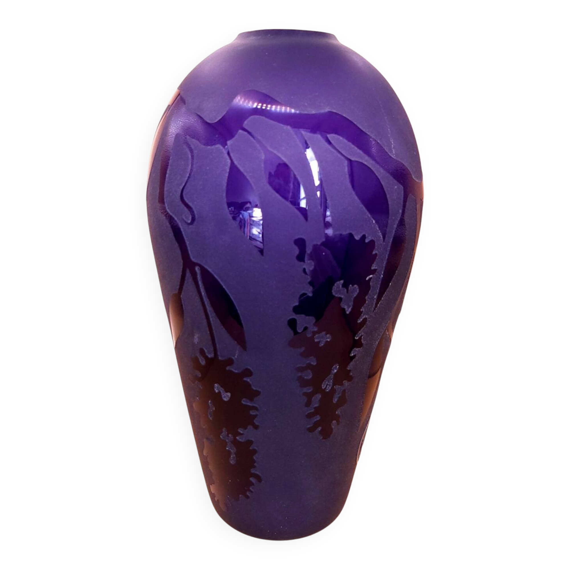 Vase d’art américain signé Kelsey Murphy – Pilgrim Glass –Cameo violet