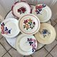 Set of 6 flat plates mismatched Digoin Sarreguemines, Terre de Fer and HBCF 30s
