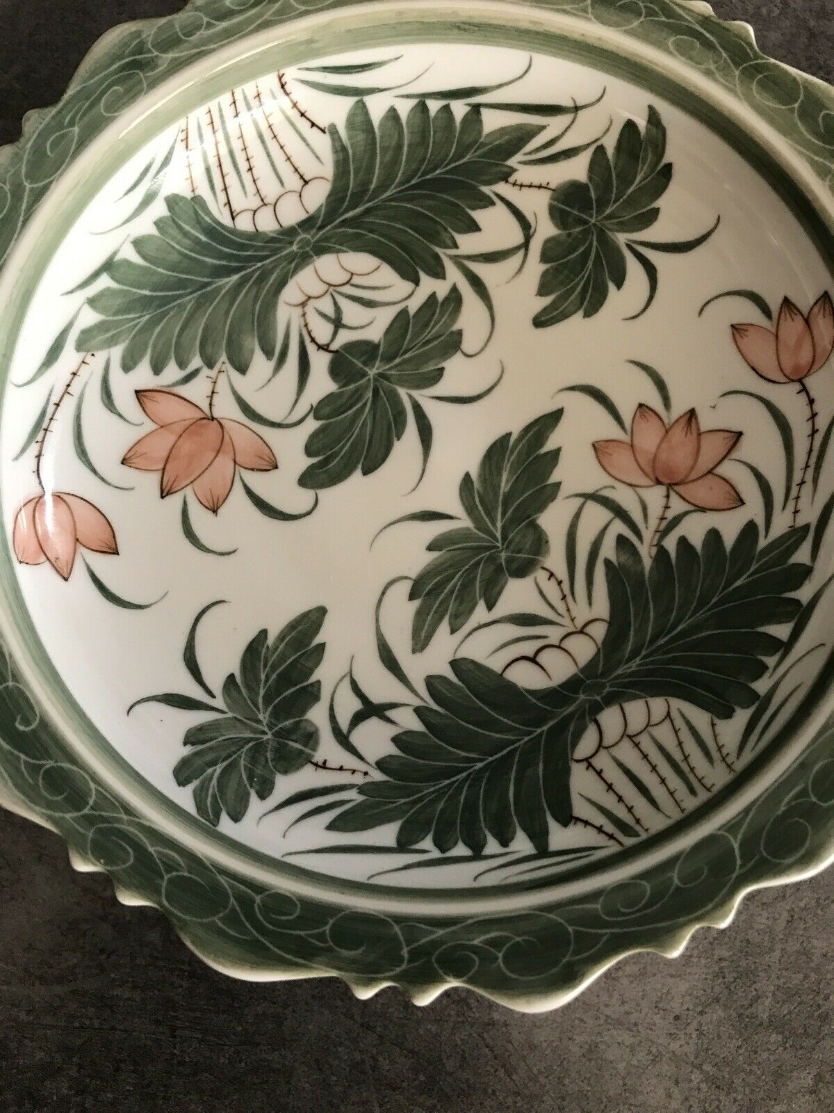 Round decorative porcelain cup hand painted floral decoration Thailand