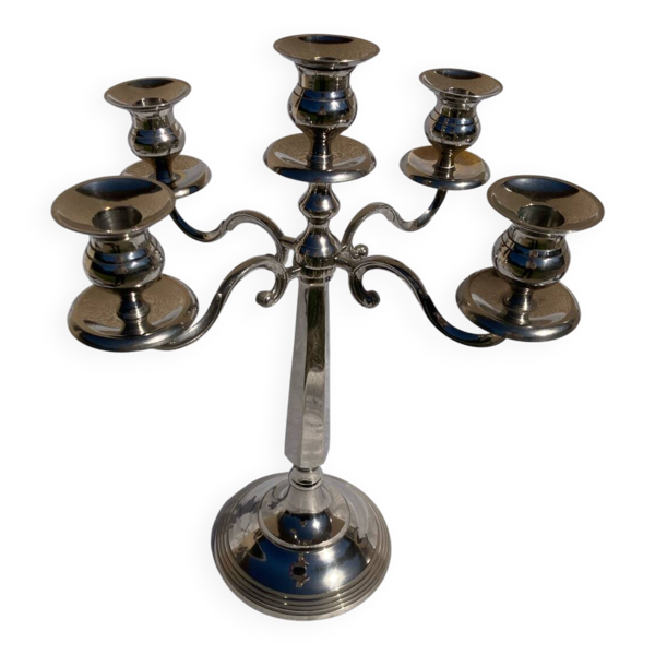 Chandelier en métal argenté 5 bras