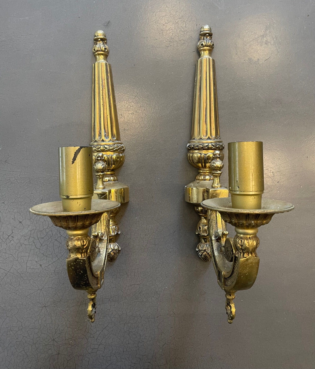 Pair of Art Deco gilt bronze wall sconces