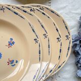 6 vintage K&G Luneville "Flore" porcelain soup plates, 1950s, small blue flowers