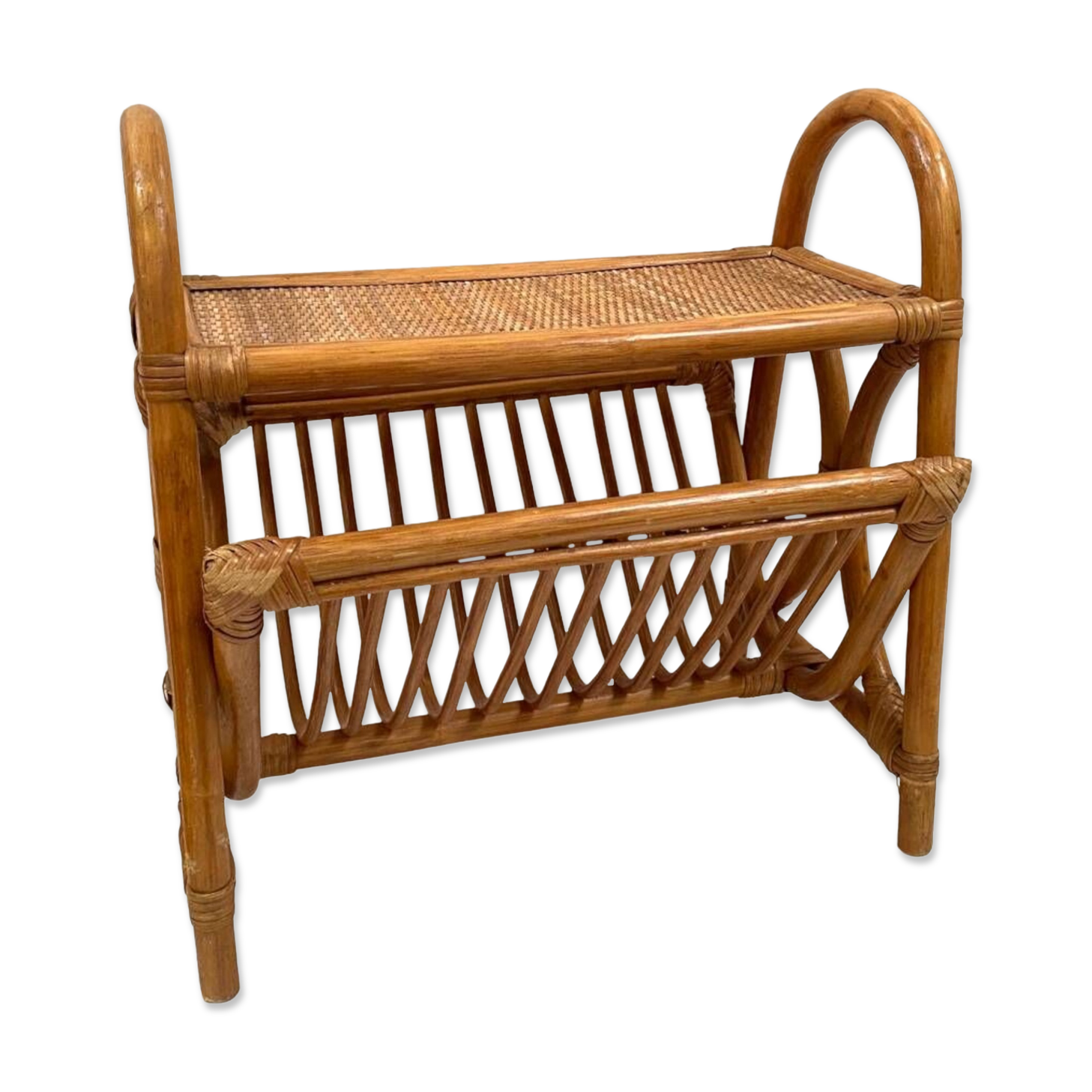 Magazine rack / Bamboo rattan side table from the 70s