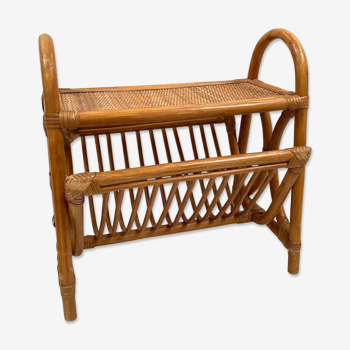 Magazine rack / Bamboo rattan side table from the 70s