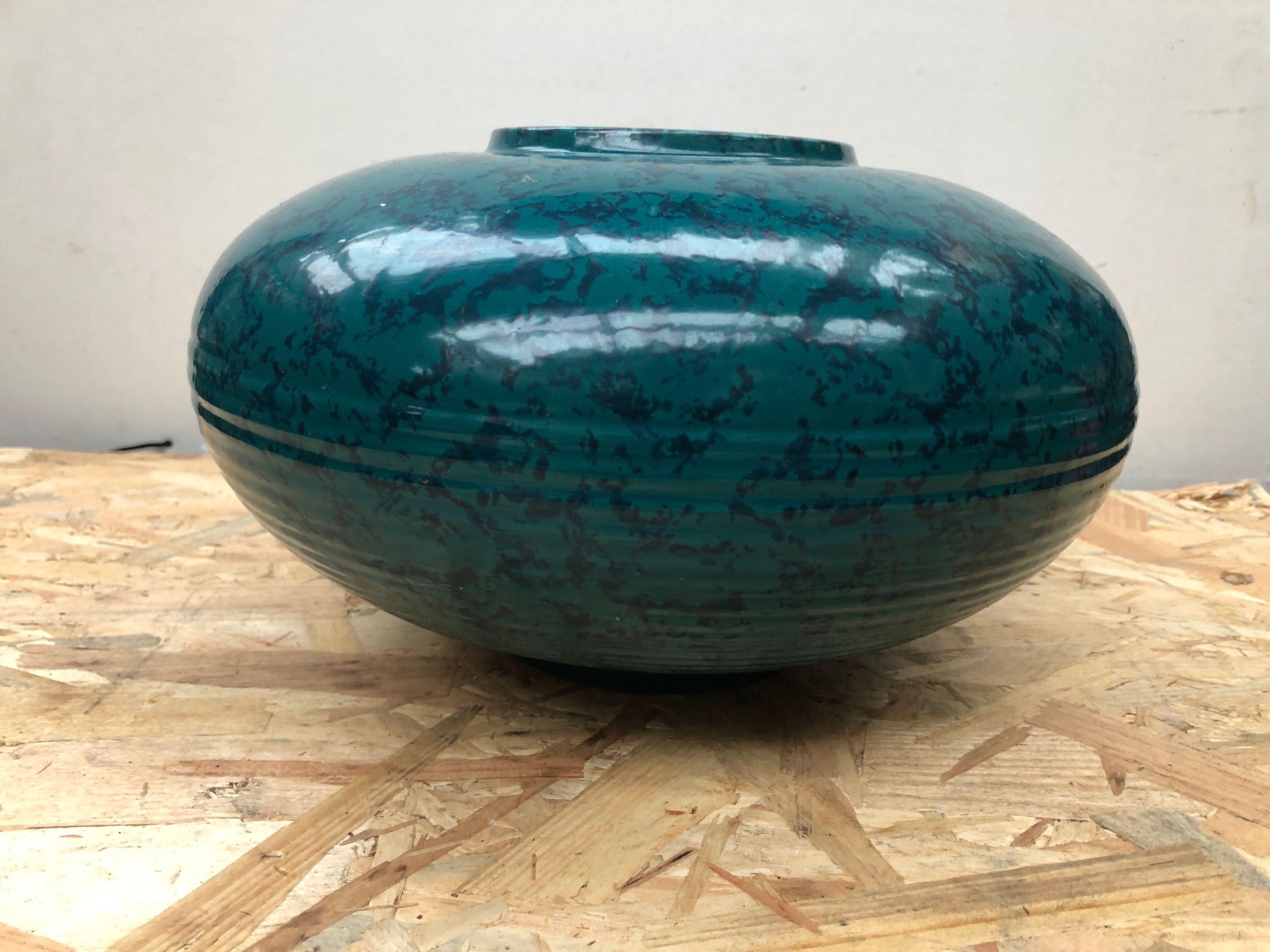 Old vase st clément ref 9058 ceramic blue green made in france vintage