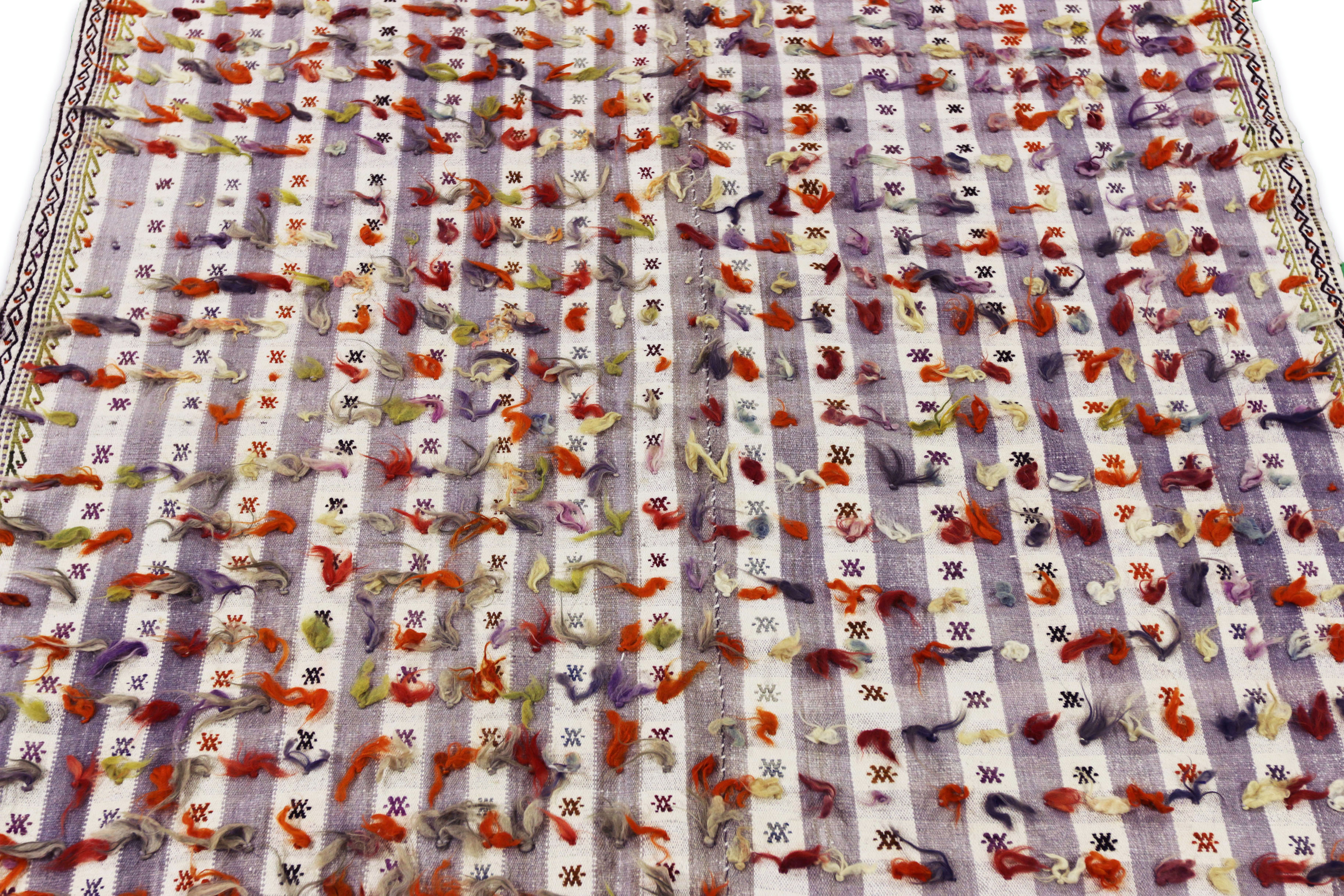 Vintage anatolian kilim rug with pomps 237 cm x 170 cm