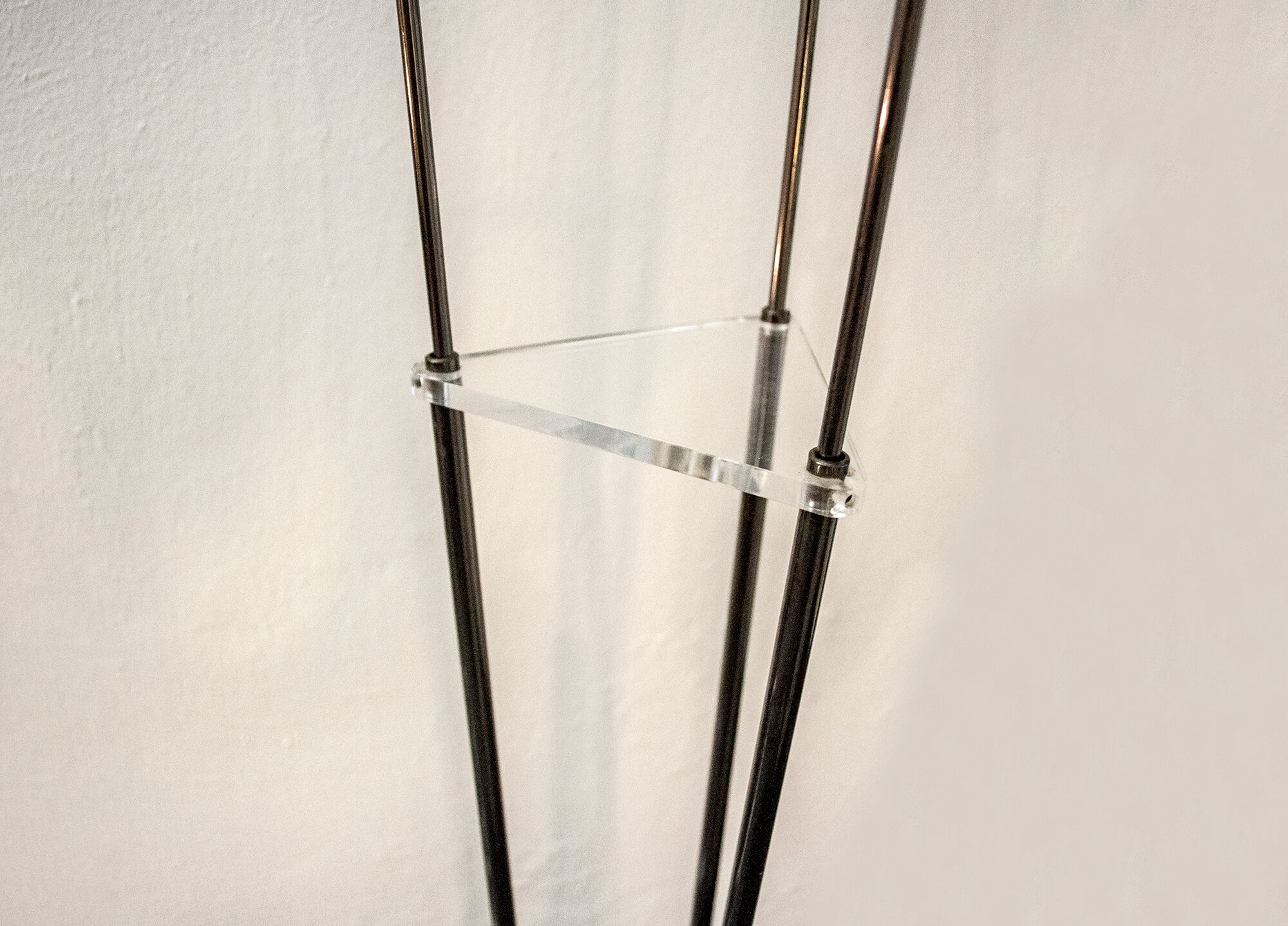 Floor lamp three lights in metal finish gunmetal, glass and plexiglass. Italy 80s