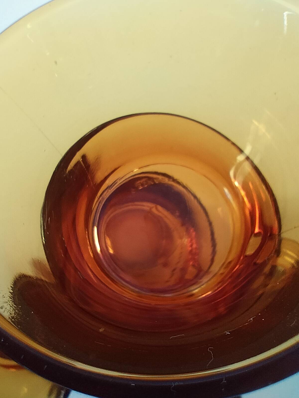 5 vintage amber Duralex cups and saucers