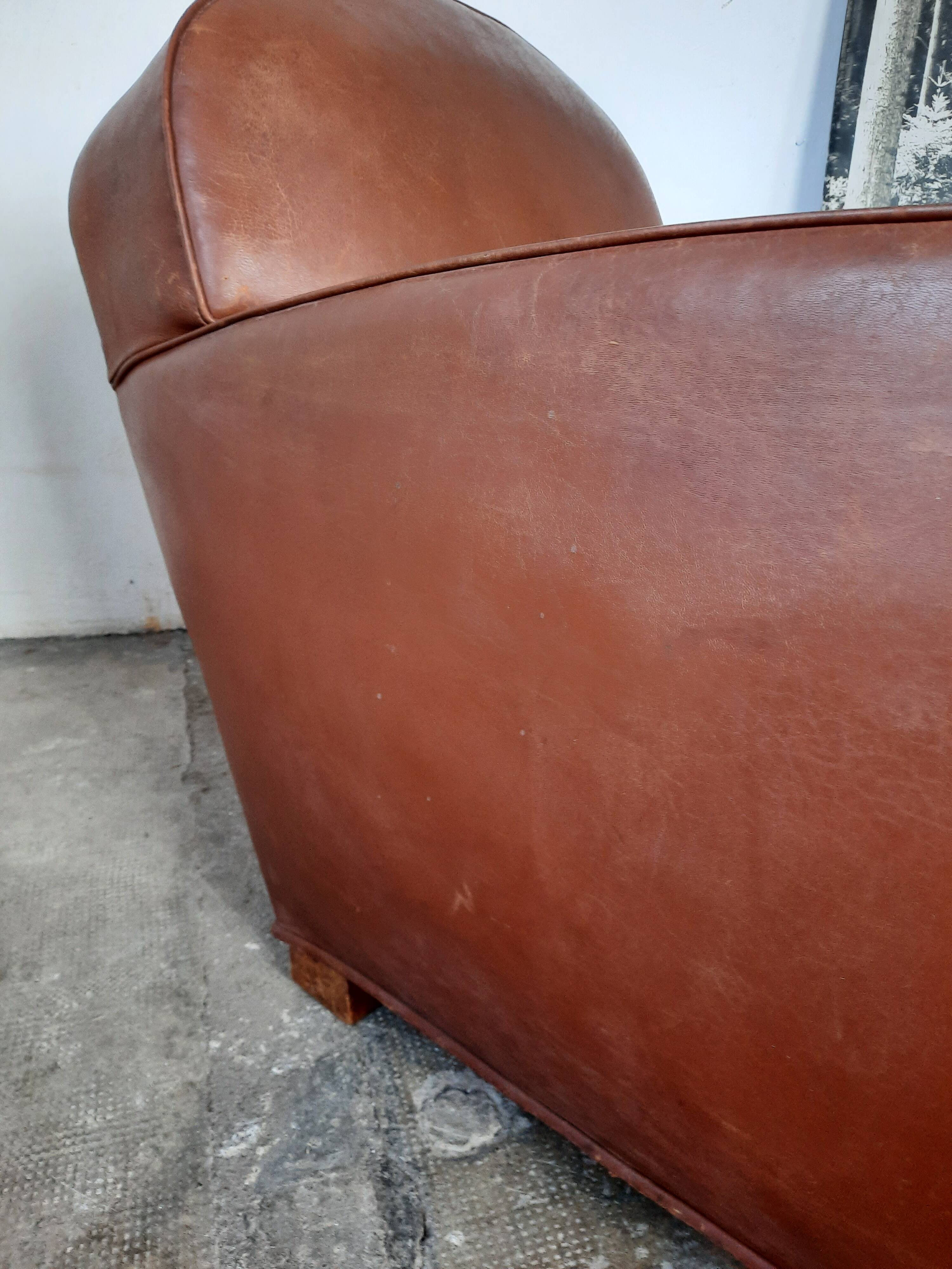 Leather club armchair, art deco