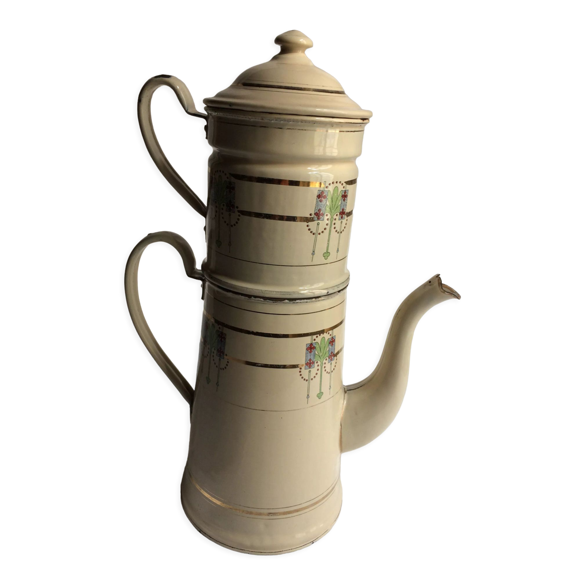 Art Nouveau enamelled sheet metal coffee maker