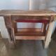 Old homemade vintage solid wood workbench with press and drawer