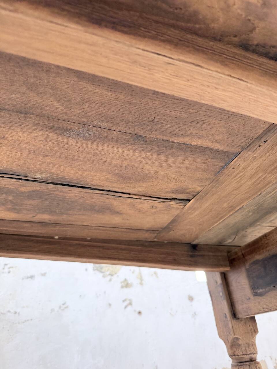 Solid oak farmhouse table with integrated extensions 1950