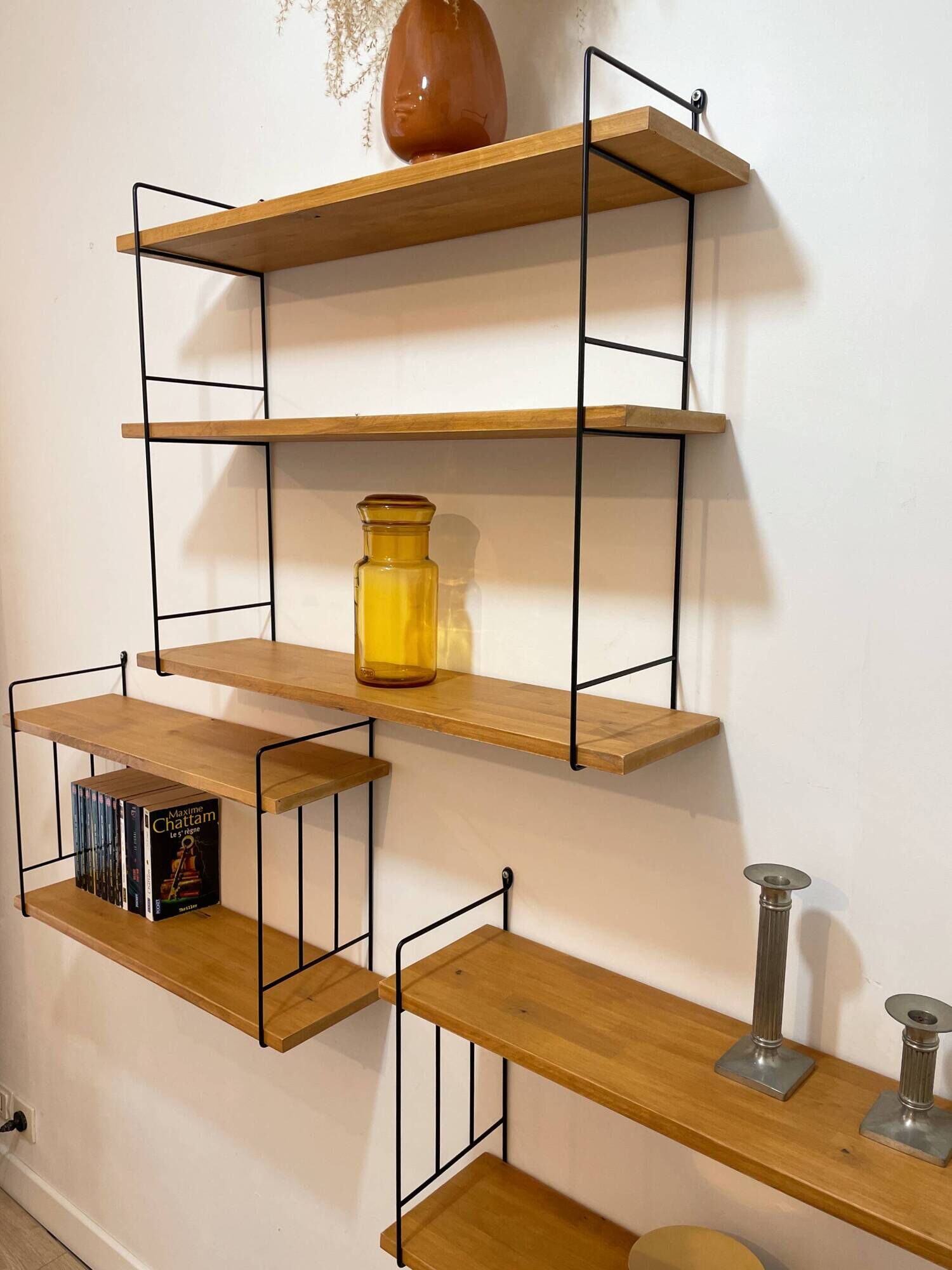 3 String wall shelf modules by WHB, Germany, 1960.