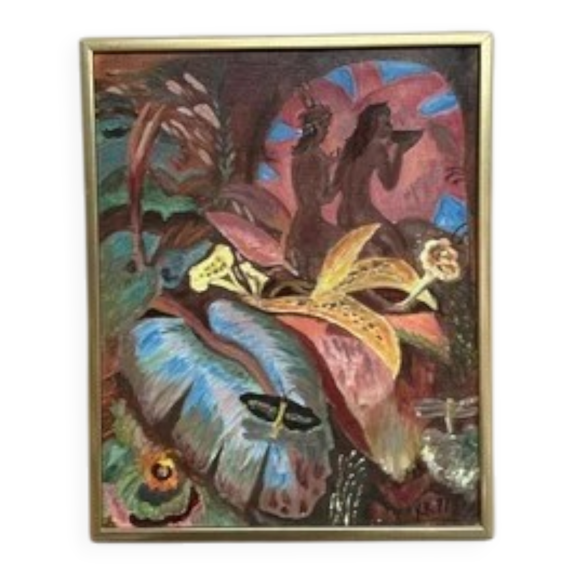 Mid-Century Oil on Canvas – “Forest” by K.R. (1991), Vintage & Framed 42.5×34.5cm